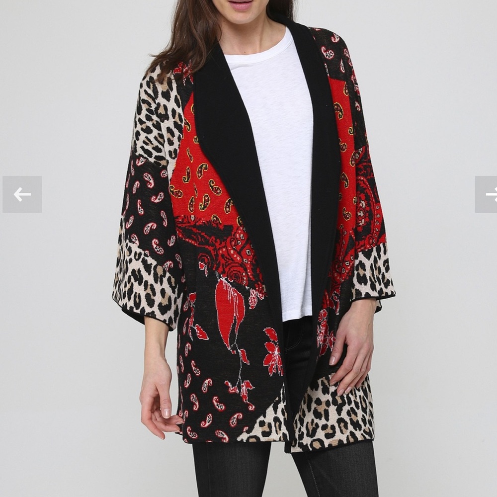 Alice + Olivia Hester Beautiful Patchwork Shawl Coat cardigan